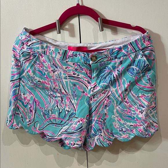 Lilly Pulitzer Aqua and Pink knit High Waist Shorts - Picture 1 of 1